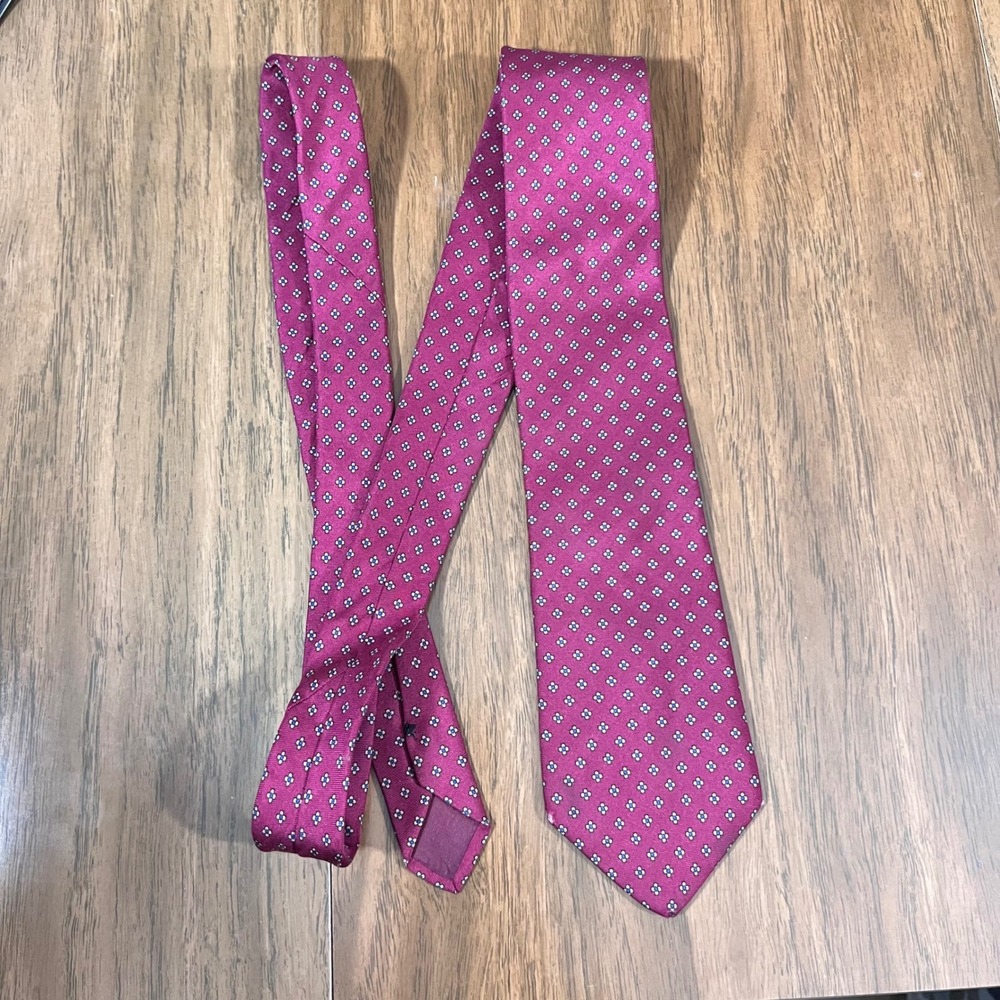 Vintage Chaps Ralph Lauren Tie Mens OS Silk Geometric Burgundy Red Preppy